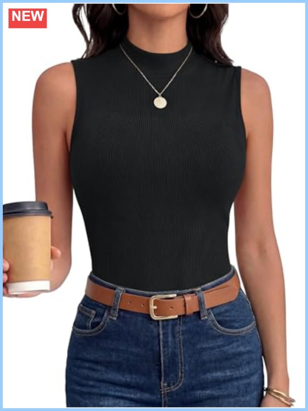 Women's Mock Neck Ribbed Tank Top Slim Sleeveless Yoga Lounge Office